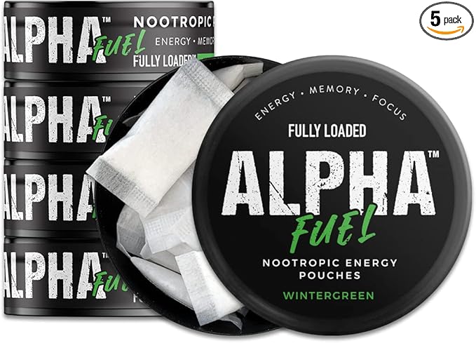 Fully Loaded Alpha Fuel Nootropic Pouches (Wintergreen Fuel) - Nootropic Energy Pouches with Caffeine Alpha GPC Tyrosine Taurine Guarana and More