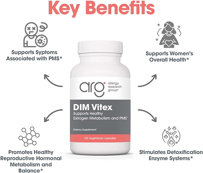 Allergy Research Group DIM Vitex - Supports Estrogen Metabolism - DIM with NAC and Vitamin B &amp Magnesium - 60 Servings - 120 Capsules
