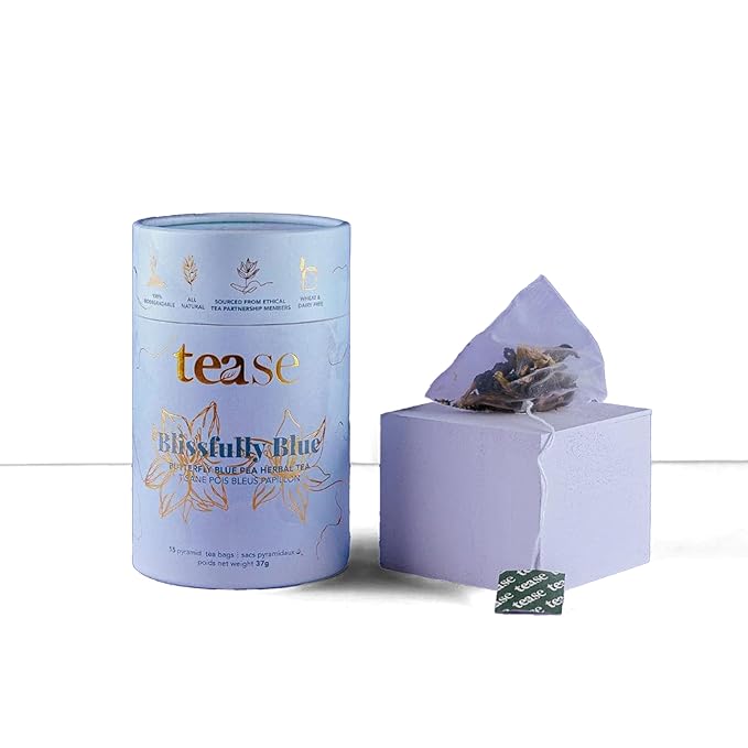 Tease Tea Butterfly Pea Tea - Blissfully Blue Stress Relief Herbal Tea Caffeine Free Tea Made with Butterfly Blue Pea Flowers and Ashwagandha Roots for a Moment of Calm and a Touch of Magic