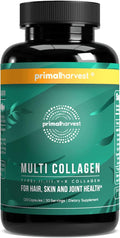 Primal Harvest Multi Collagen Pills for Women and Men (Type I II III V X) 120 Capsules w/Vitamin C for Hair Skin Nails
