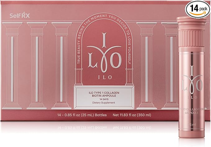 ILO Type 1 Liquid Collagen Drink – 3000mg Marine Collagen with Biotin &amp Ceramide | Skin Glow &amp Hydration | Orange Flavor | 14 Bottles – Korean Beauty Supplement
