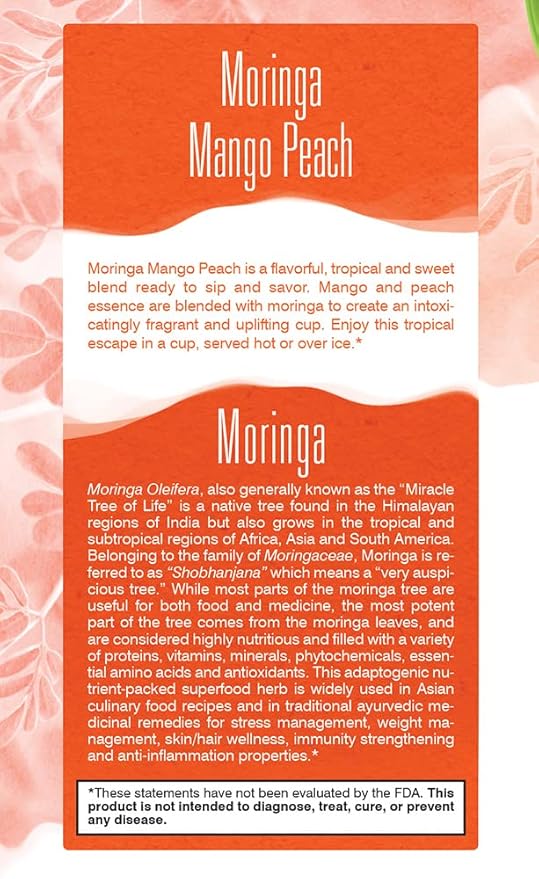 Davidson's Organics Moringa Mango Peach 25-count Tea Bags Pack of 6
