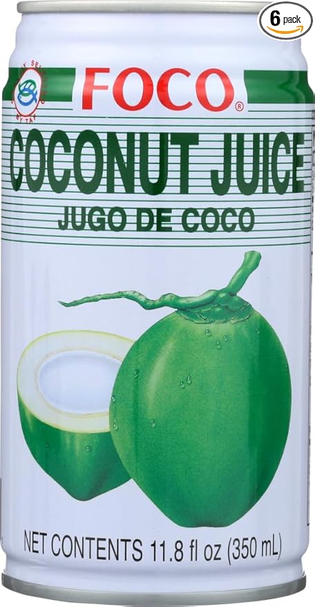 Six pack of Foco Coconut Juice Drink 11.8 Oz - 350 ml Cans