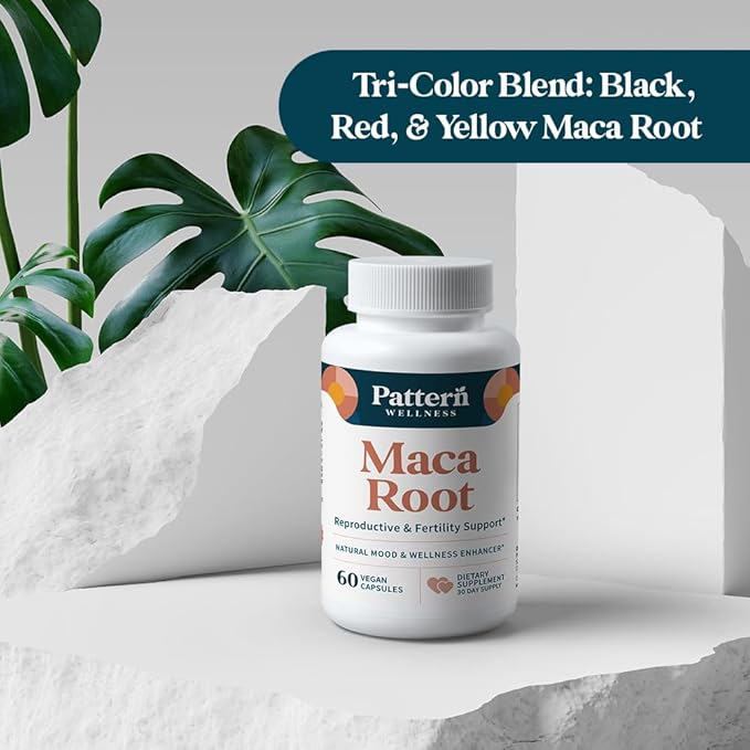Pattern Wellness Maca Root Extract 20:1 (10000 mg Equivalent) – for Men &amp Women – Tri-Color Black/Red/Yellow Blend – 60 Vegan Non-GMO Capsules