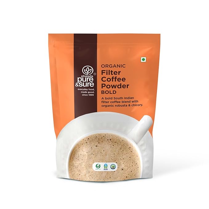 Pure &amp Sure Bold Organic Coffee Powder | Natural Ground Coffee Medium Roast | Robusta Coffee with Chicory | Ready to Use No Preservative Non-GMO | 200gm