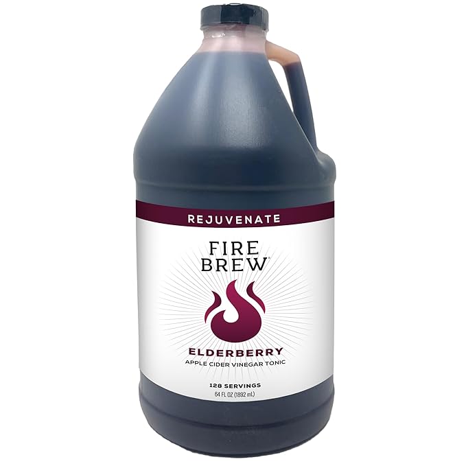 Fire Brew Restore – Elderberry Apple Cider Vinegar Wellness Tonic | 128 Concentrated Shots of Healthiest Organic Ingredients Rich in Antioxidants &amp Vitamins to Strengthen Immune System – Half Gall