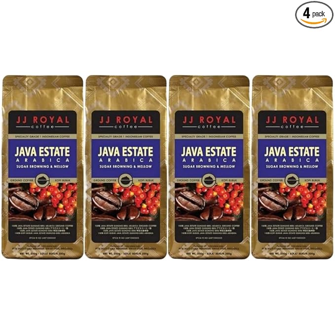 JJ Royal Coffee Java Estate Arabica 200g Ground Coffee (Pack of 4)