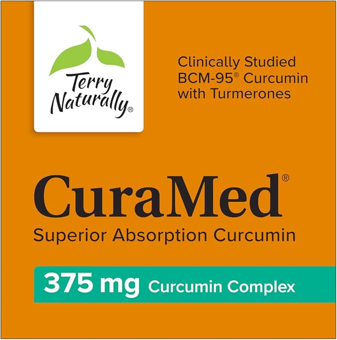 Terry Naturally CuraMed 375mg - Antioxidant Supplement for Brain &amp Immune Health Support - Dietary Supplement with Curcumin &amp Turmeric Essential Oil - Herbal Liver Support - 60 Softgels