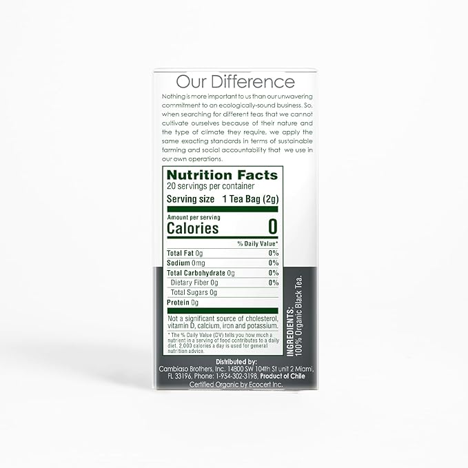 Garden of the Andes - Organic Ceylon Black Tea - 20 Tea Bags per Box Pack of 6 (120 Tea Bags) - Estate-Grown Single-Origin - Robust Aromatic Flavor Traceable Farm-to-Cup