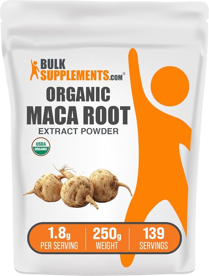BulkSupplements.com Organic Maca Root Extract Powder - Organic Maca Powder Nutritional Supplement - Vegan &amp Gluten Free 1.8g of per Serving 250g (8.8 oz) (Pack of 1)