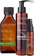 RD Alchemy - Natural &amp Organic Relaxing Body Care Set - Soothe the Day Away and Calm Stress as you Moisturize Soften and Soothe Dry Skin - 3 Part Set: Body Lotion Body Oil &amp Aromatherapy Mis
