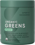Sports Research® Organic Greens Superfood Powder w/Spirulina &amp Chlorella Adaptogens Enzymes Probiotics &amp 8 VIT Bs for Gut &amp Mood Support* - Vegan Sugar-Free &amp Low-Cal Original 30 S