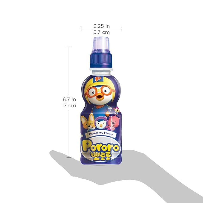 Paldo Fun &amp Yum Pororo Kids Blueberry Flavor Drink Pack of 8 Fruit Juice Drinks with Comfortable Push-Pull Sports Cap Perfect Drink for Children 7.95 fl oz. x 8