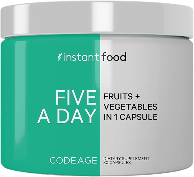 Codeage Instantfood Five A Day – Fruits &amp Vegetables Capsule Supplement – Whole Food Phytonutrients – 15 Fruits and Veggies Blend - Vegan Non-GMO – 30 Capsules