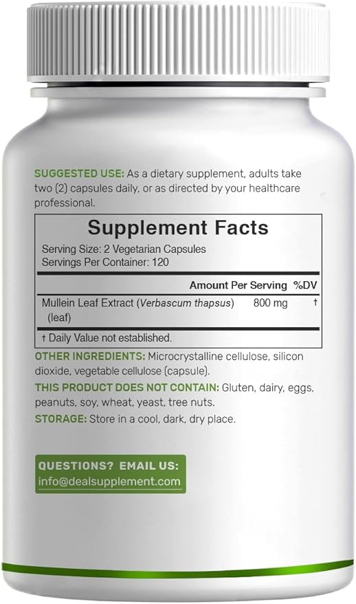 DEAL SUPPLEMENT Mullein Leaf Extract 240 Veggie Capsules – 4 Month Supply – Non-GMO Vegan
