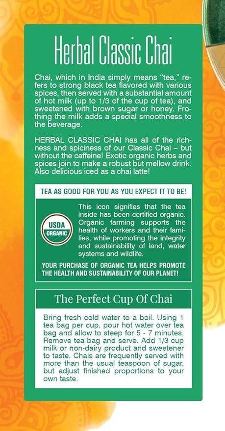Davidson's Organics Herbal Classic Chai 25-count Tea Bags Pack of 6