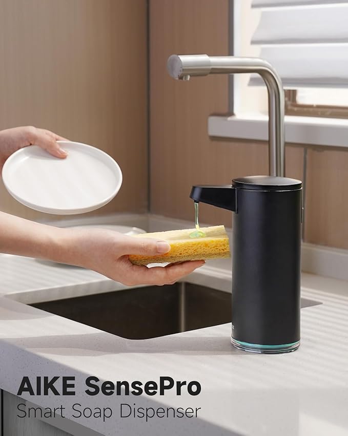 AIKE SensePro Automatic Soap Dispenser Type-C Rechargable Stainless Matte Black Coating 12.8 fl.oz. for Liquid Soap