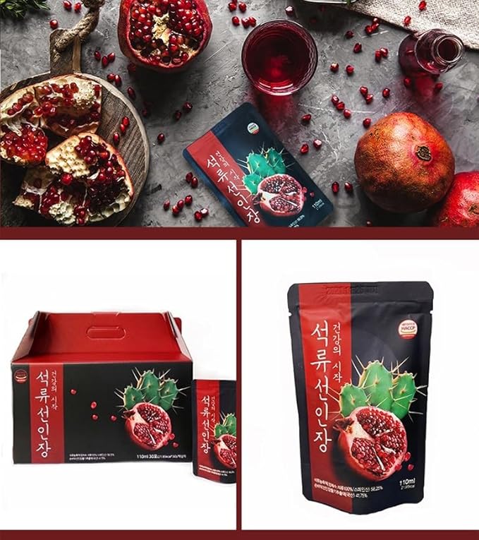 YoonSunAe Pomegranates Cactus Extract Drink 110ml/3.72fl.oz. X 30 Pouch Spanish Pomegranates Prickly Pear Cactus Nutritious Drink Made in Korea