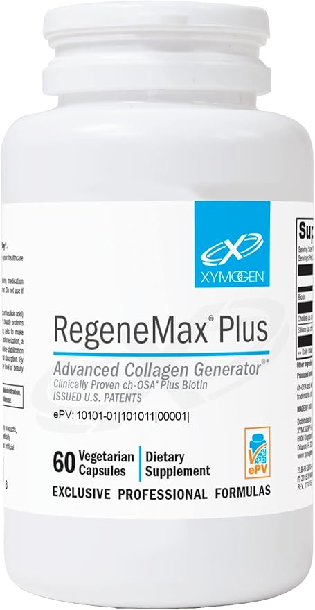 XYMOGEN RegeneMax Plus - Advanced Collagen Supplements with Biotin &amp Clinically Tested ch-OSA - Supports Skin Hair Nails &amp Bone Health - Collagen for Women &amp Men (60 Capsules)