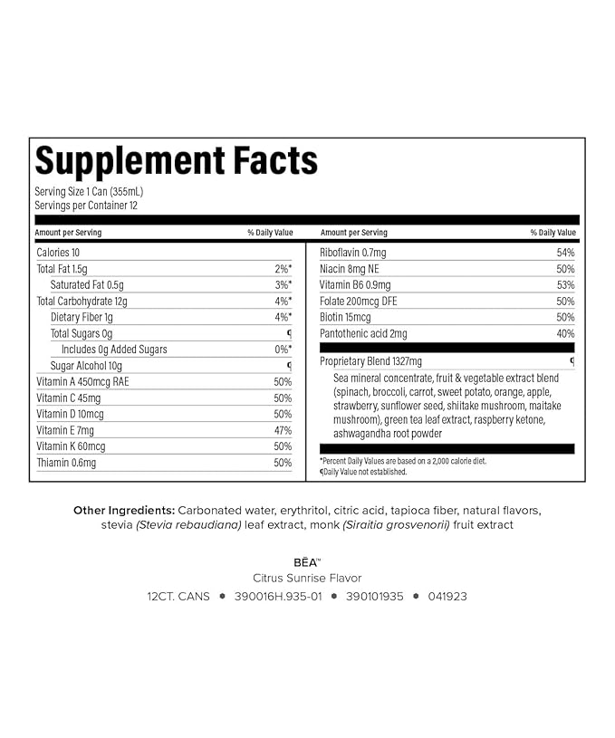 Isagenix BEA Sparkling Energy Drink - Energy &amp Metabolism Support - Whole-Food Sourced Ingredients - Includes Antioxidant Vitamins A C &amp E - Vegan-Friendly - Citrus Sunshine 12 Servings