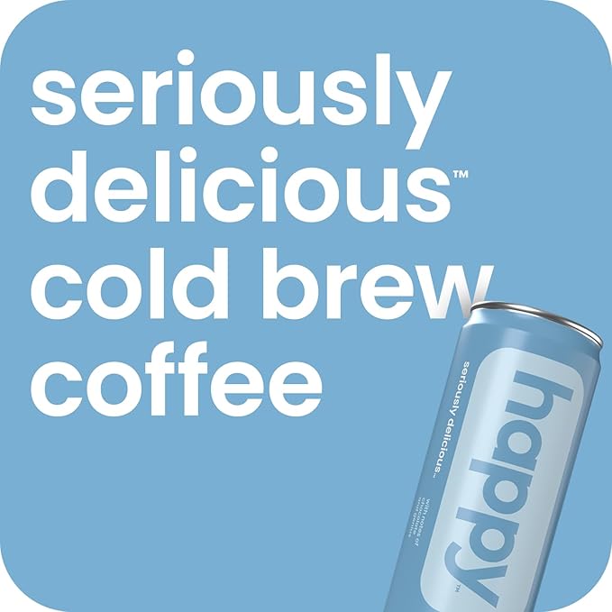 happy coffee cold brew 11 oz. cans 12 pack notes of chocolate &amp genius 100% arabica beans no artificial flavors or sweeteners