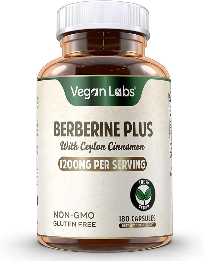 Vegan Labs Berberine HCL 1200MG with Organic Ceylon Cinnamon- 180 Vegan Capsules- Supports Overall Health and Immune System
