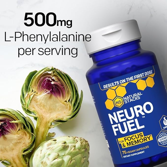NATURAL STACKS Original NeuroFuel Nootropic Brain Support Supplement - 750mg L-Carnitine &amp 500mg L-Phenylalanine - Brain Supplement for Memory and Focus* - 75 Focus Pills