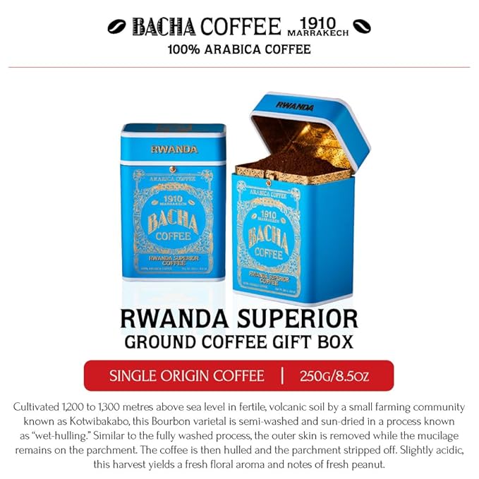Bacha Coffee | Rwanda Superior Single Origin Ground Beans Medium Dark Roast 100% Arabica Specialty Coffee 250g Signature Nomad Collection Gift Box