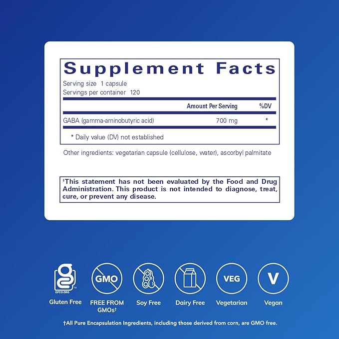 Pure Encapsulations GABA - Supplement to Support Relaxation &amp Moderation of Occasional Stress - with Premium GABA Amino Acids - 120 Capsules