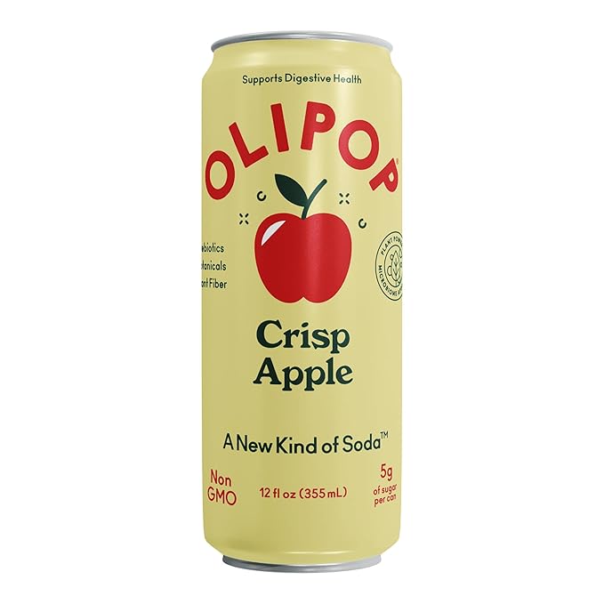 OLIPOP Sparkling Prebiotic Soda Crisp Apple Pantry Pack Packed with Prebiotics Fiber and Botanicals Gluten Free GMO Free 12oz Skinny Can (12 Pack)