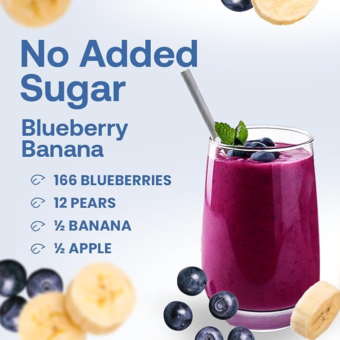 Dr. Smoothie 100% Crushed Blueberry Banana – No Added Sugar Made with Real Fruits/Fruit Juice – Vegan No Artificial Colors or Flavors – Ripe Blueberries &amp Creamy Banana – 46 oz Bottle