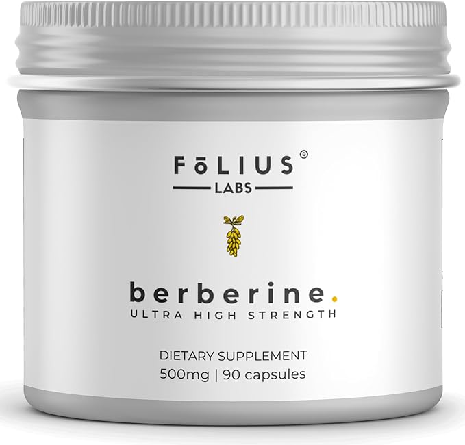 Clean Label Berberine HCl 97% - Clinically Studied Ultra High Strength Pure Berberine 500mg Supplement - Gluten-Free - 90 Capsules