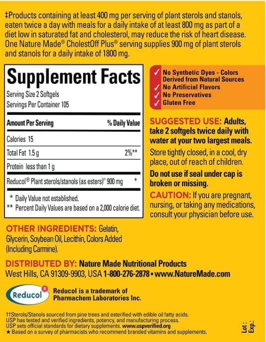 Cholesterol Off Plus 210 Softgels 900mg Plant Sterols | Take 2 Softgels Twice Daily | Gluten Free
