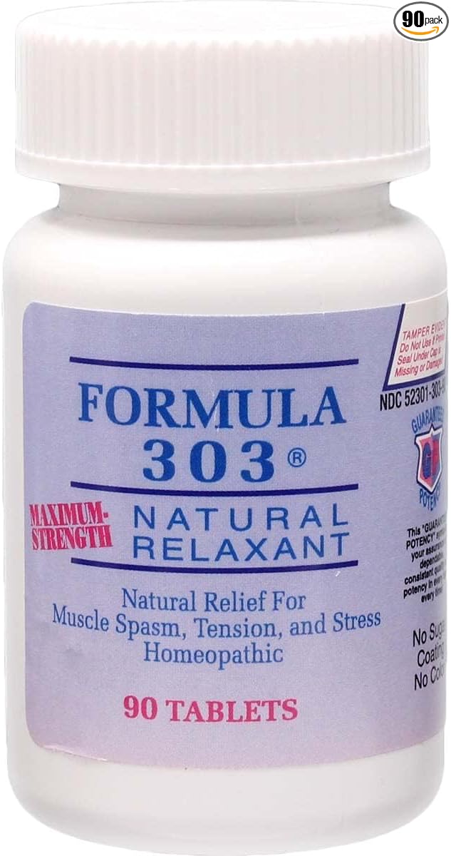 Dee CEE Labs Formula 303 Maximum Strength Tablets 90 Tablets All-Natural containing Magnesium for Sore Muscles Passion Flower and Valerian Root