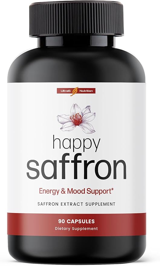 Ultra6 Nutrition Happy Saffron Supplements - 100% Pure Saffron Extract Supplement for Eye Health Support - Mood Enhancer for Women &amp Men (90 Servings)