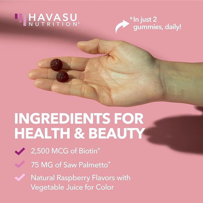 Saw Palmetto for Women with 2500mcg Biotin - DHT Blocker and Hair Skin Nail Health Gummies - 60 Count - Supports Stronger and Fuller Looking Locks and Radiant Skin - Vegan Non-GMO 1 Month Supply