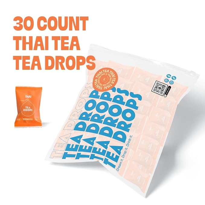 Tea Drops 30 Bulk Pack Thai Tea Bagless Tea - Loose Leaf Lightly Sweetened On-The-Go. Plastic-Free Tea - Iced or Hot