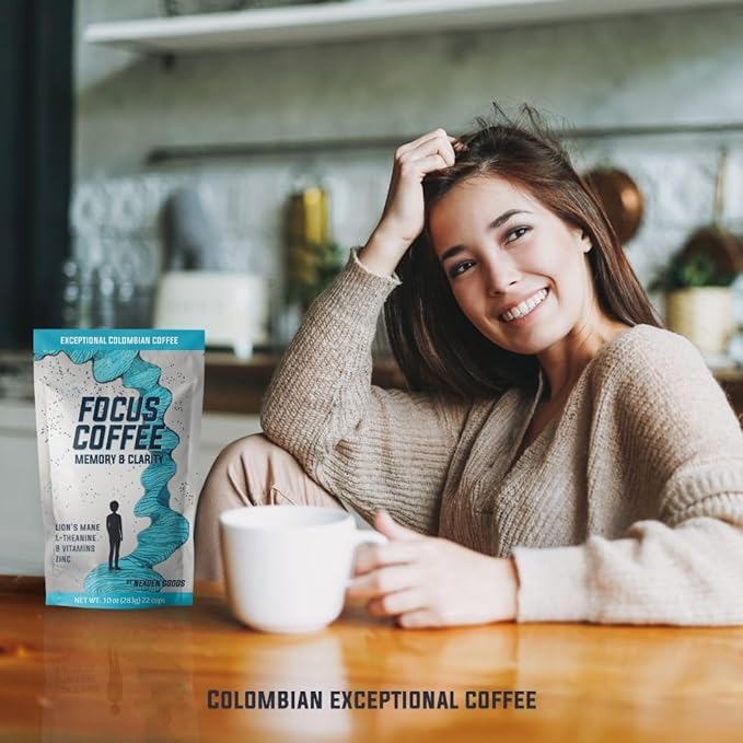 NexGen Goods Focus Coffee :Brain Boosting Nootropic Organic Mushroom Coffee with Lion’s Mane &amp Adaptogens – Premium Colombian Ground Coffee for Mental Clarity &amp All Day Energy Boost | 22 Servi