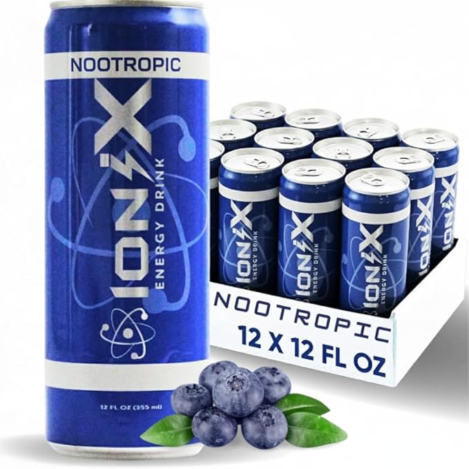 Nootropic Energy Drink - ionix Nootropic Drink to Boost Focus and Mood with Natural Green Tea Caffeine Vitamins &amp Prebiotic for Gut Health Pure Cane Sugar &amp L-Theanine - 12 fl oz Cans (Pack