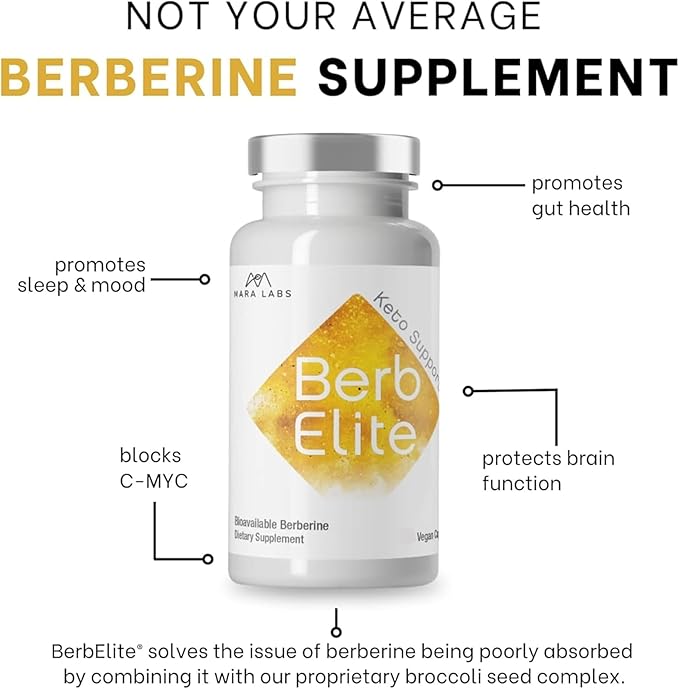 Mara Labs BerbElite | 350mg Berberine HCL &amp Broccoli Seed Complex for Increase Bioavailability | 120 Vegan Capsules