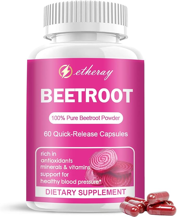 Beet Root Capsules - 1300mg Organic Pure Beetroot Beets Powder 60 Capsules-30 Days Supply | Natural &amp Vegan Supplement