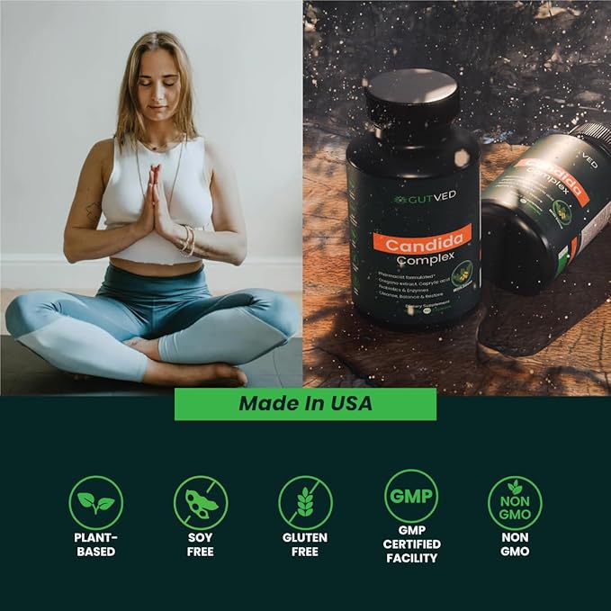 Candida Complex with Caprylic Acid for Men &amp Women – Anti Overgrowth Balance and Restore Supplement for Yeast Healthy Gut Flora &amp Skin with 30B/g Probiotic Oregano Senna - 1 Month Supply