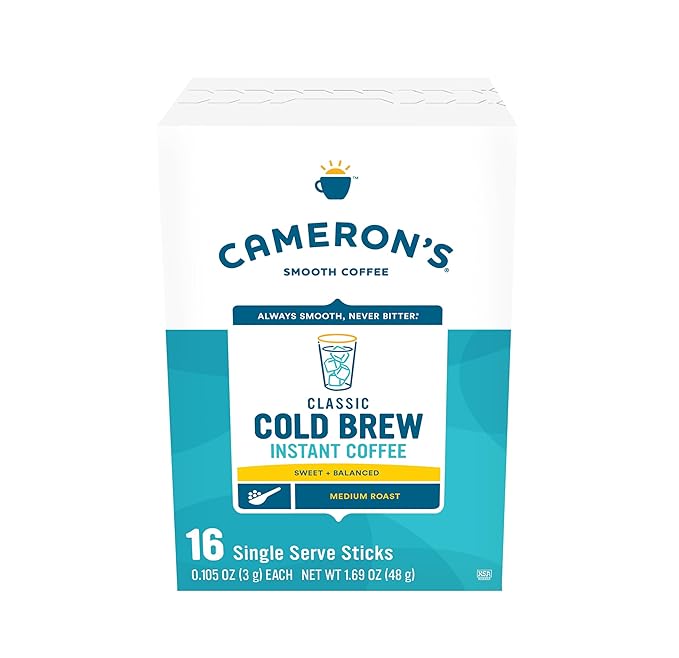 Cameron's Coffee Classic Cold Brew Instant Single Serve Sticks Medium Roast  100% Arabica  128 Count