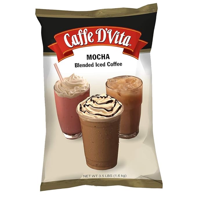 Caffe D'Vita Mocha Blended Ice Coffee Mix - Mocha Frappe Iced Coffee Frappuccino Mix Gluten Free No Cholesterol No Hydrogenated Oils No Trans Fat - 3.5 Lb Bag