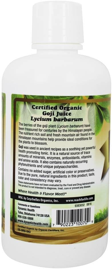 Dynamic Health Goji Gold Juice Certified Organic 100% Juice Minerals Antioxidants Enzymes Amino Acids Vitamins Gluten-Free 32oz