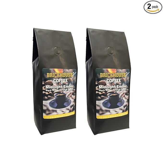 Brickhouse Coffee Midnight Ember Dark Roast 100% Arabica Ground Coffee Bold &amp Smoky Flavor 2 x 12oz Bags