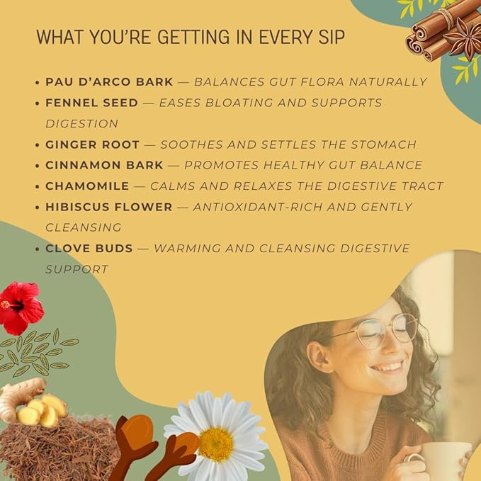 Gut Balance Herbal Tea – Supports Overall Gut Microbiome Health &amp Occasional Bloating Support | After-Meal Digestive Comfort | Caffeine-Free Loose Leaf Botanical Blend (35 Unbleached Tea Bags Incl