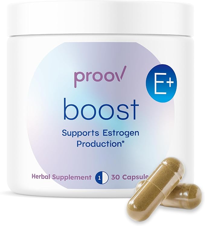 Proov - Boost Supplement for Women - Promotes Estrogen Production - Fertility &amp Menopausal Support for Women - Hormonal Balance - Evening Primrose Oil Red Clover Dong Quai Black Cohosh - 30 Caps