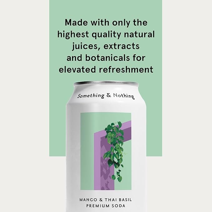 Something &amp Nothing Mango &amp Thai Basil Flavored Sparkling Water | Lightly Carbonated &amp Full of Flavor with Added Grape &amp Lemon Juice | Vegan &amp Low Calorie Premium Soda | 12 Fl Oz C