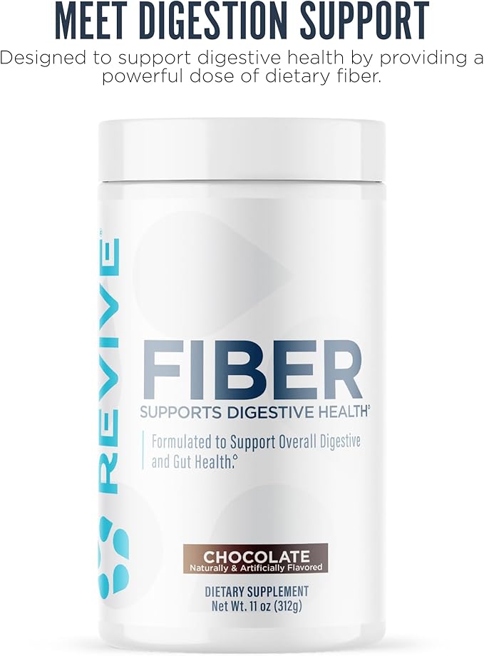 Revive MD Fiber Supplement for Digestive &amp Gut Health - 5g of Dietary Fiber Supports a Healthy Digestive System with Psyllium Husk &amp More - (Chocolate 30 Servings)